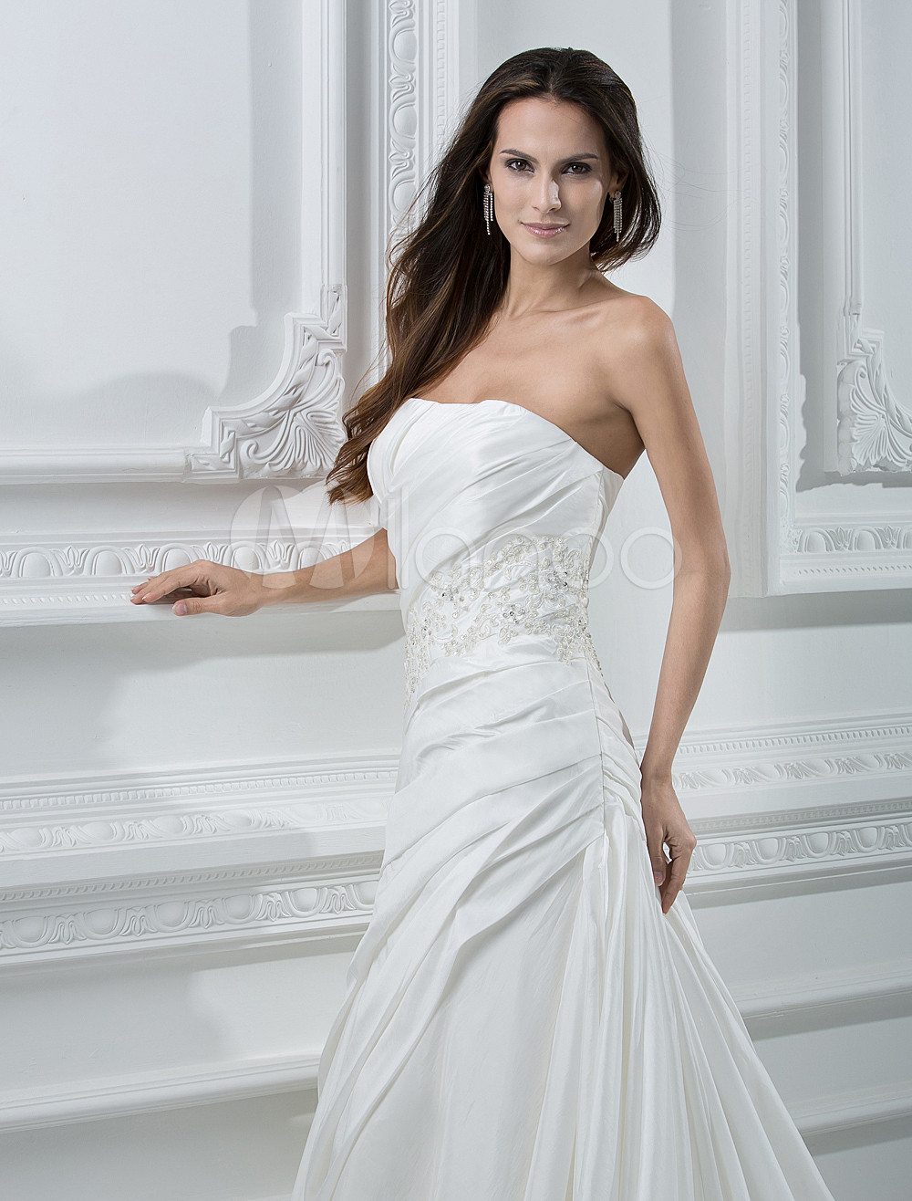 A-line Strapless Beading Embroidery Taffeta Wedding Dress - Milanoo.com
