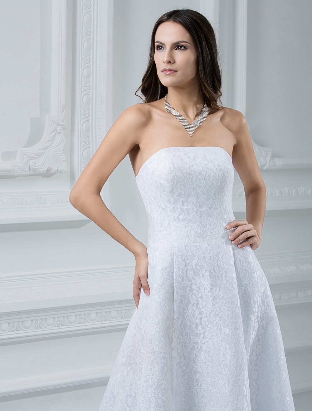 Beautiful White A-line Strapless Satin Wedding Dress - Milanoo.com