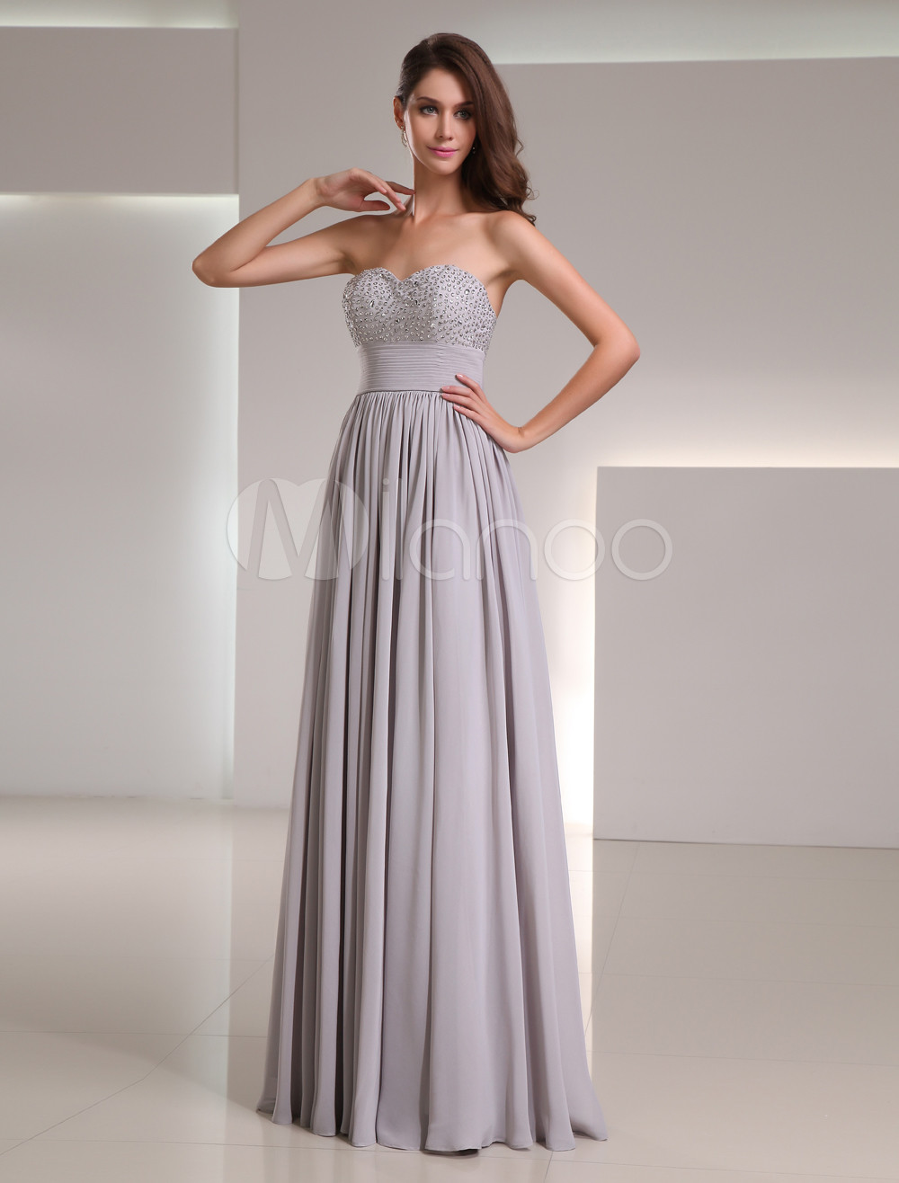 Chiffon Sequin Sweetheart Neck Evening Dress - Milanoo.com