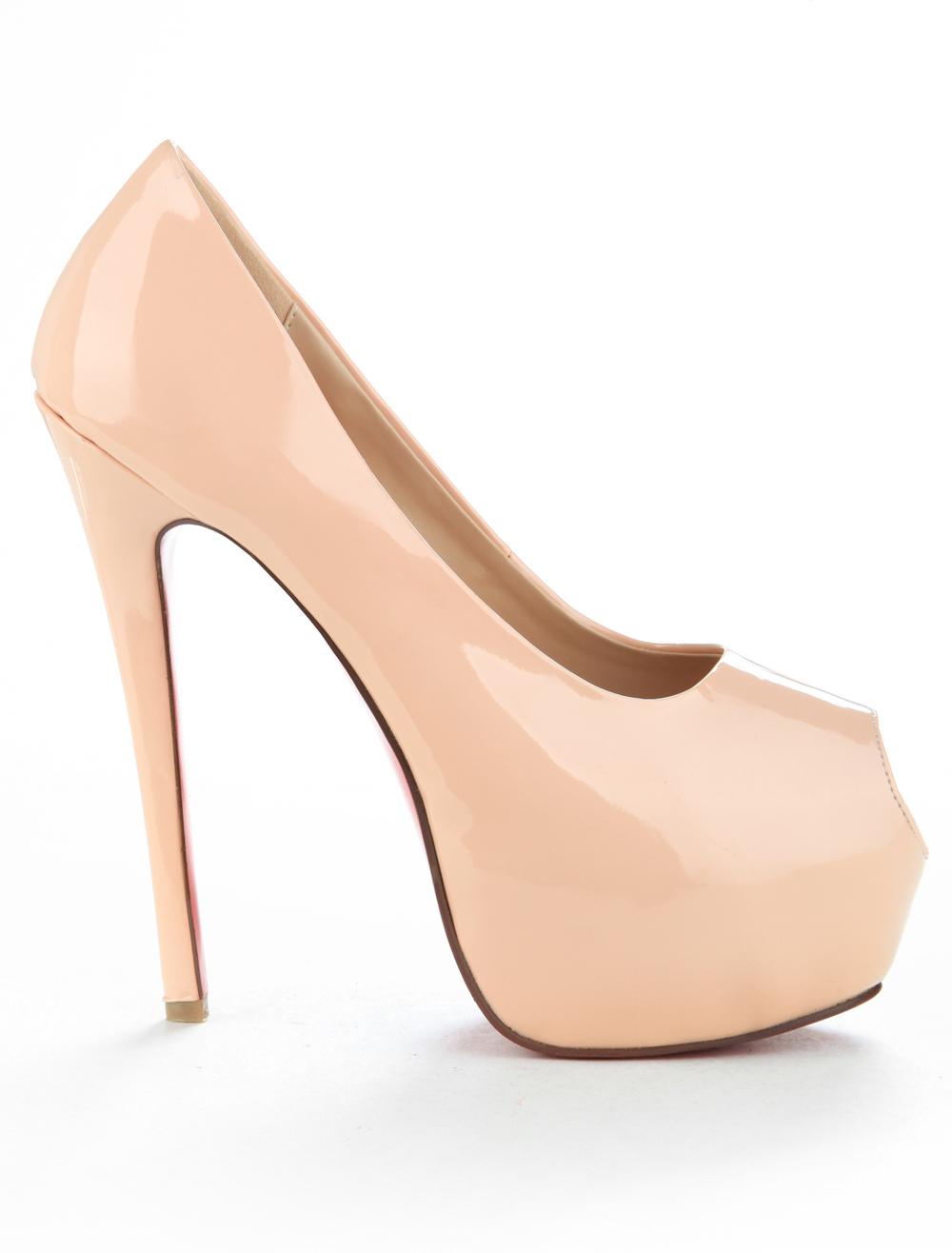 Nude Platform High Heels Peep Toe Patent Leather Pumps For Women