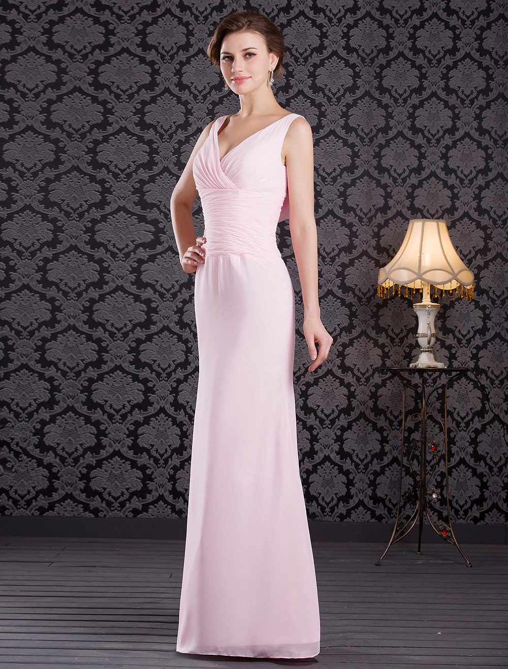 VNeck Wrap Chiffon Beaded Floor Length Mother of the Bride Dress