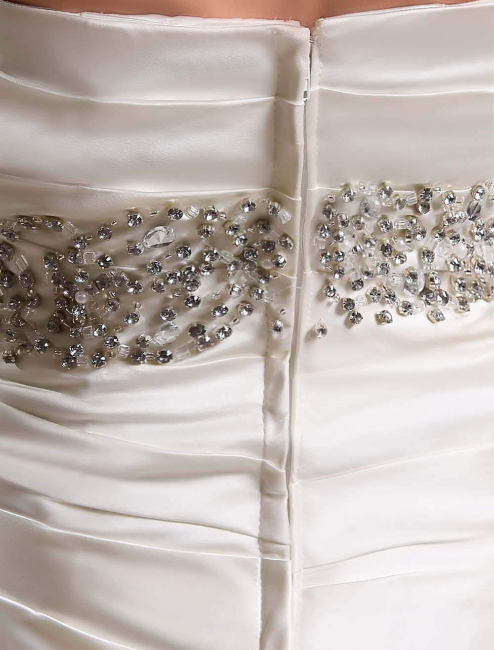 Ivory A-line Strapless Ruched Rhinestone Satin Bridal Wedding Dress ...