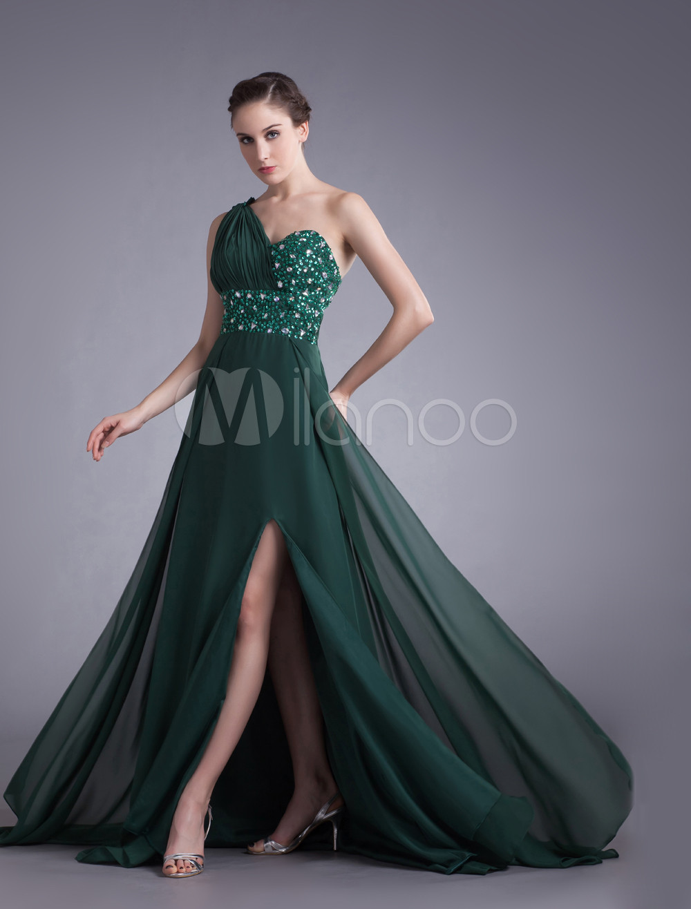 Sexy Dark Green Ball Gown Asymmetrical Backless Evening Dress with One ...