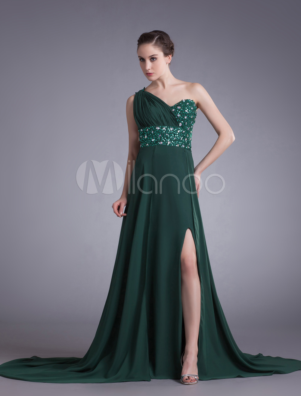 Sexy Dark Green Ball Gown Asymmetrical Backless Evening Dress with One ...
