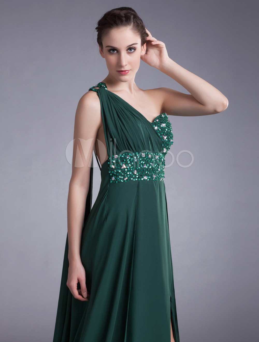 Sexy Dark Green Ball Gown Asymmetrical Backless Evening Dress With One 