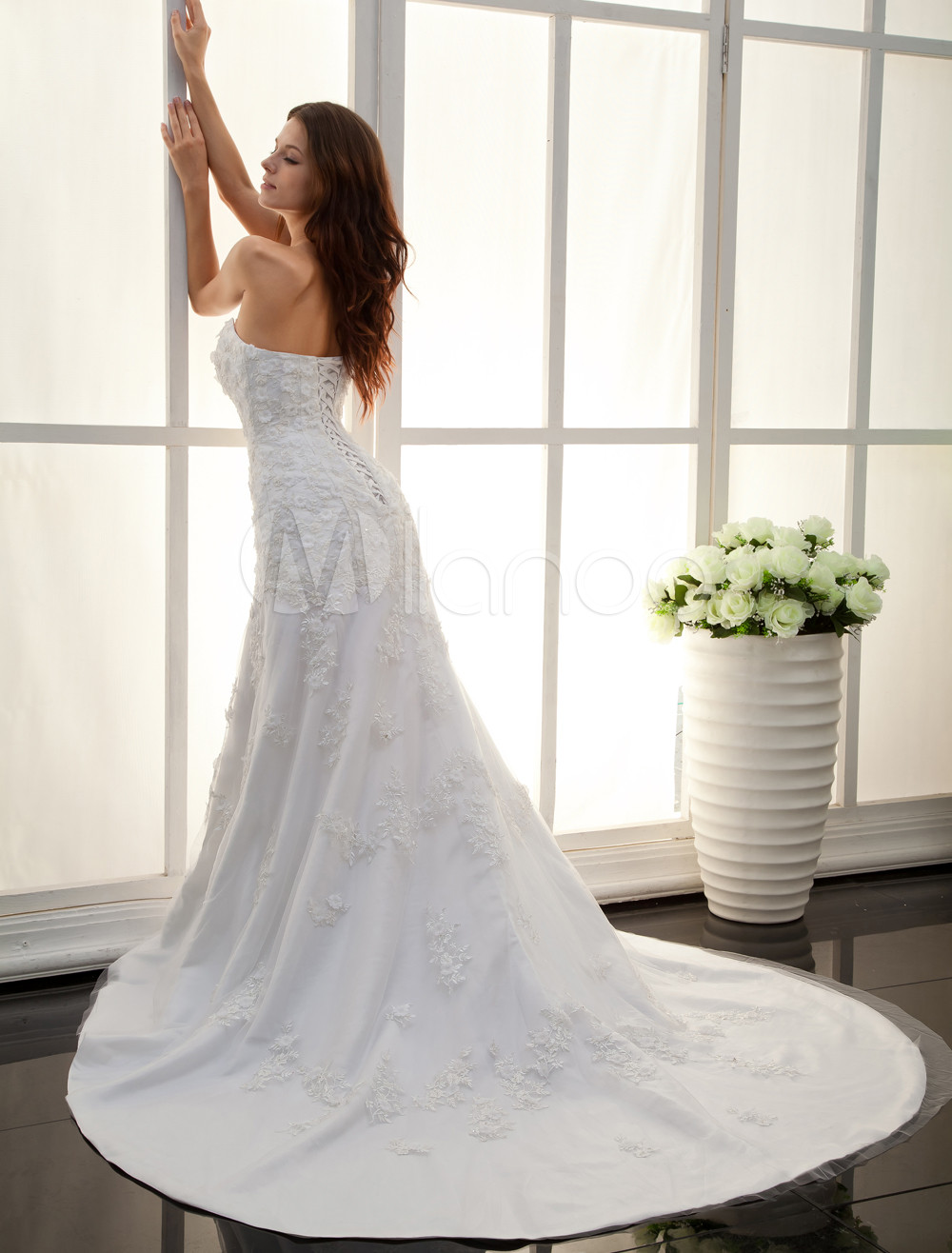 White Sweetheart Lace Applique Bridal Wedding Dress 8348