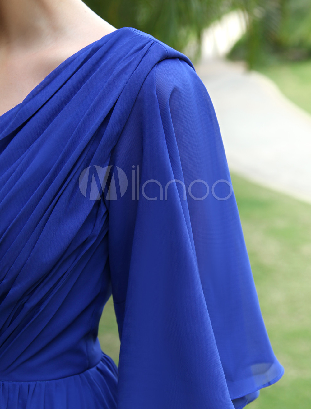 V-Neck Chiffon Dresses with Cap Sleeves Royal Blue