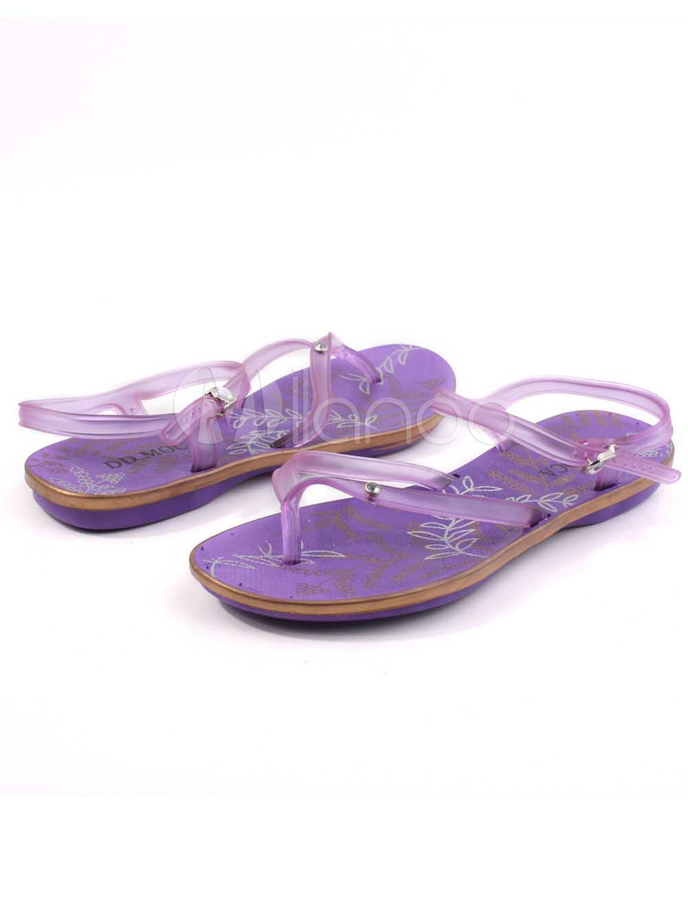 Sweet Purple Plastic Printed Thong Jelly Sandals For Women - Milanoo.com