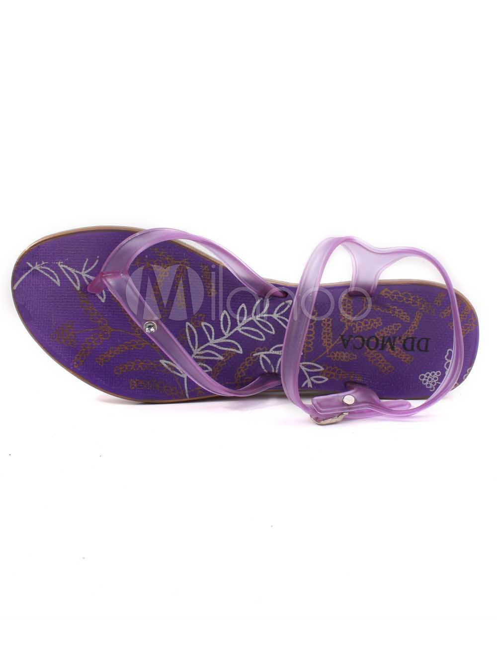 Sweet Purple Plastic Printed Thong Jelly Sandals For Women - Milanoo.com