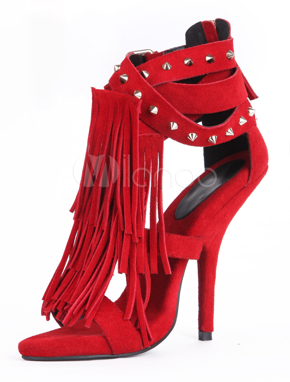 Red Sheepskin Suede Stiletto Heel Gladiator Sandals - Milanoo.com