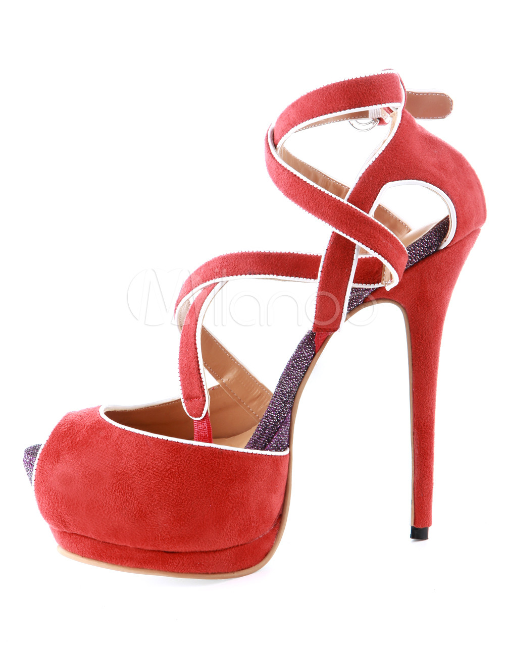 Sexy Red Peep Toe Sheepskin Suede Strappy Gladiator Sandals - Milanoo.com