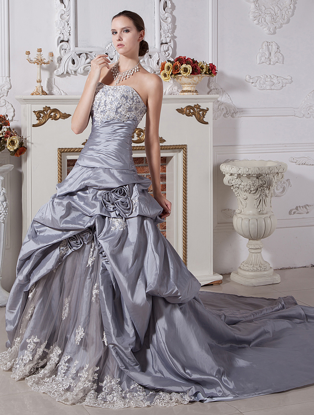 silver taffeta dress