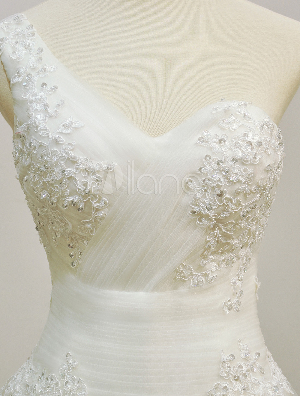 Elegant Ivory Beading One Shoulder A Line Wedding Dress For Bride 