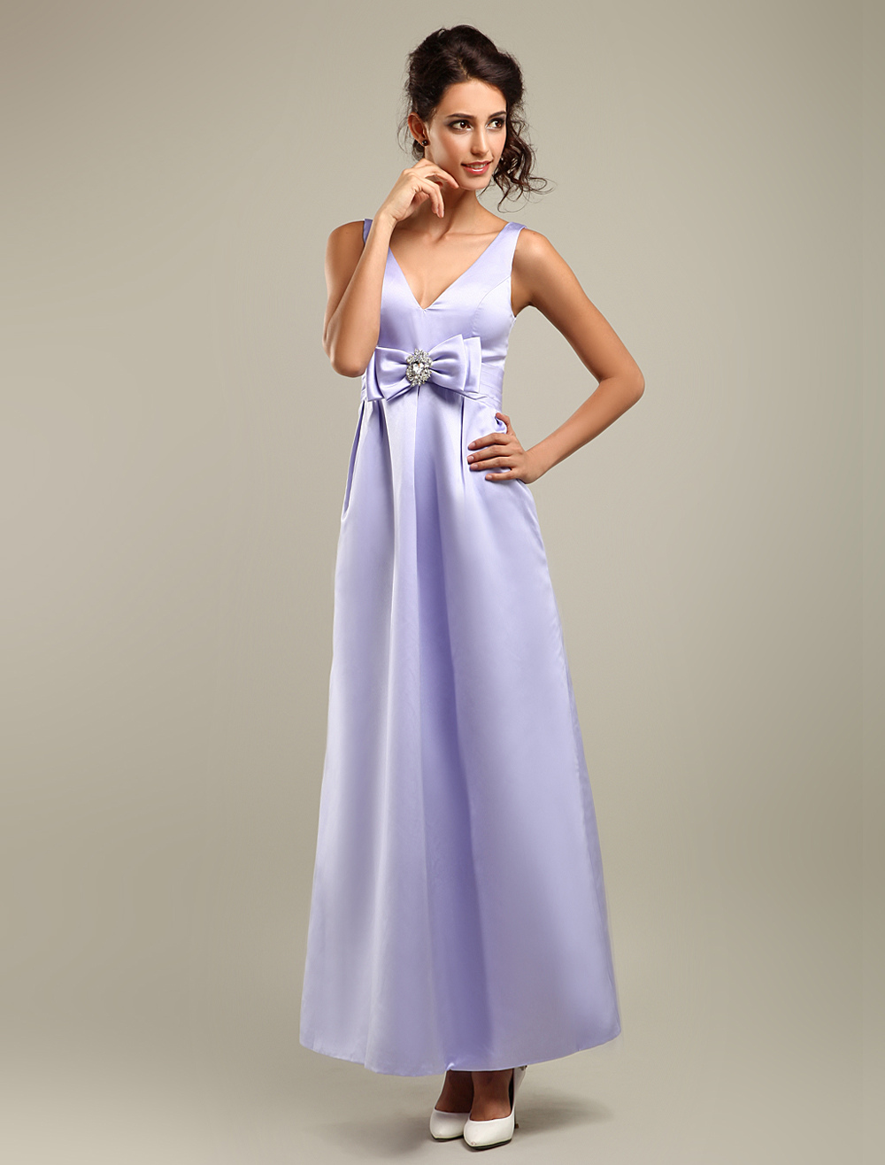 Elegant Satin Bow V Neck Mini Dress