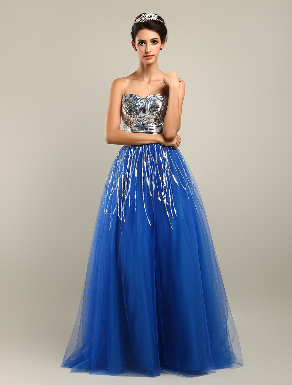Royal Blue Long Homecoming Dress with Sequined Bodice - Milanoo.com