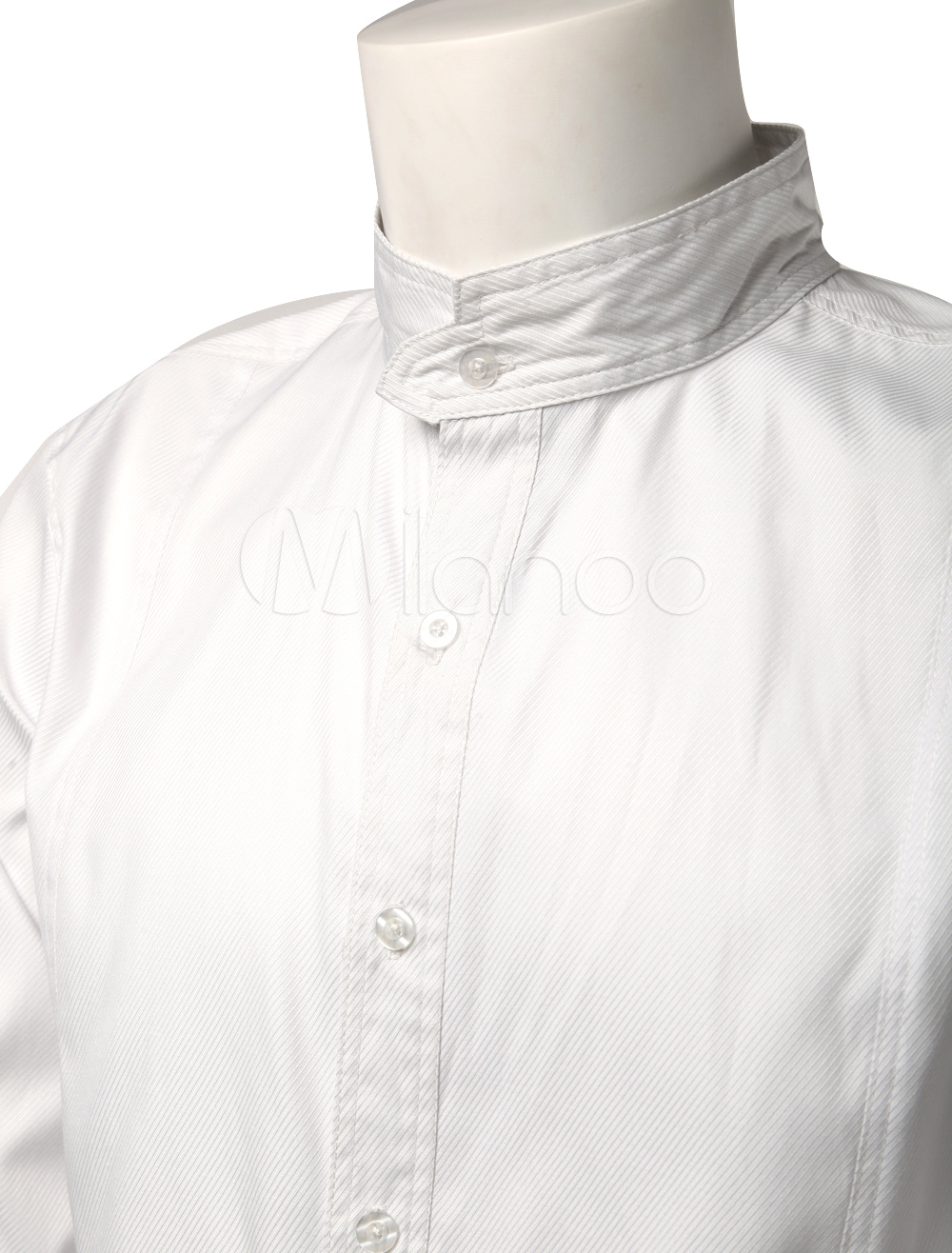 Steampunk White Shirts Men's Long Sleeve Button Up Standing Collar