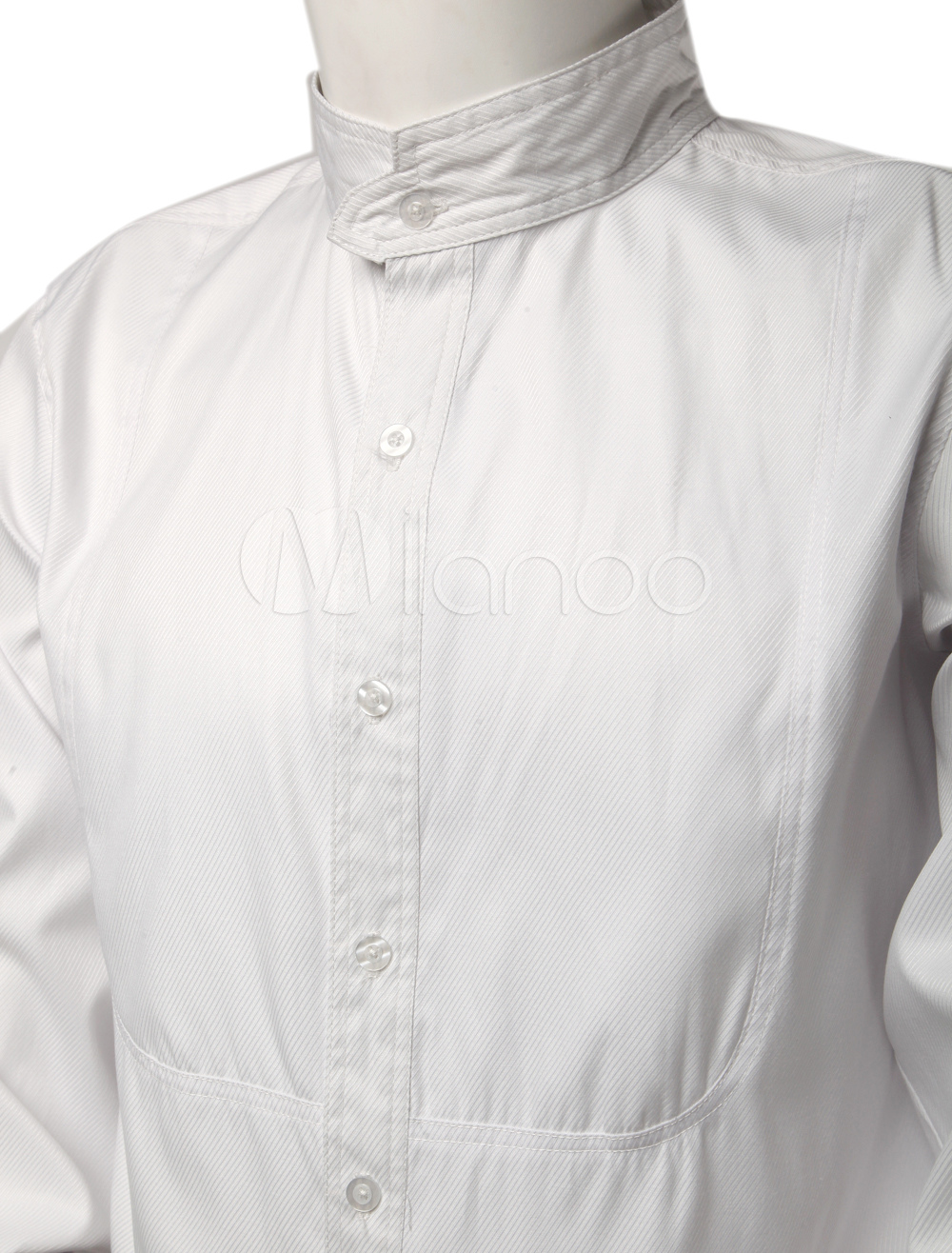 Steampunk White Shirts Men's Long Sleeve Button Up Standing Collar