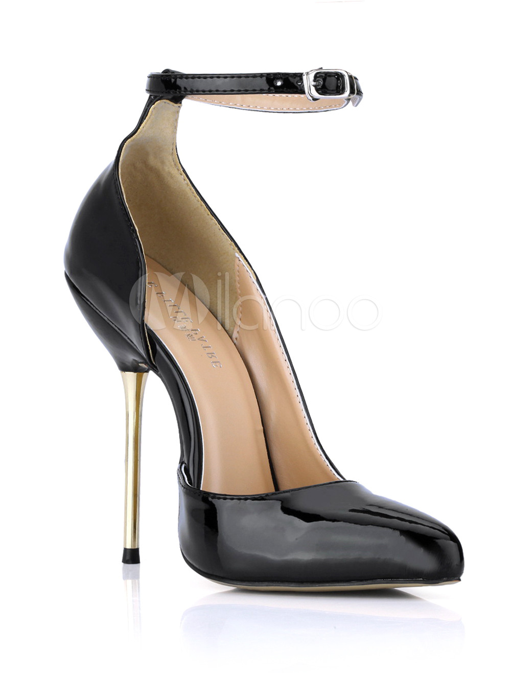 Black Stiletto Heel Ankle Strap Patent Leather Woman's High Heels ...