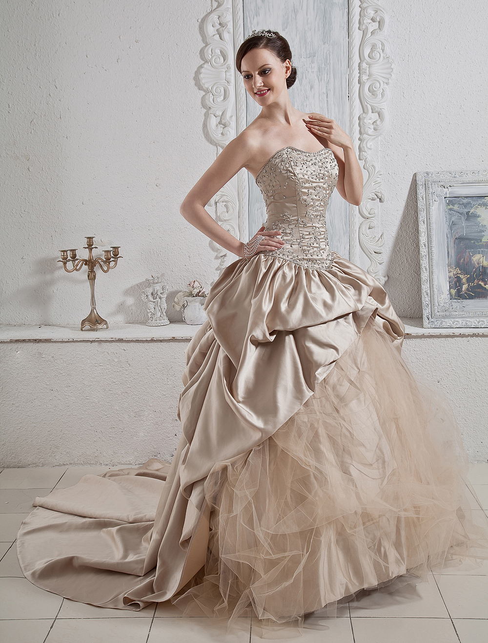 champagne colored ball gown