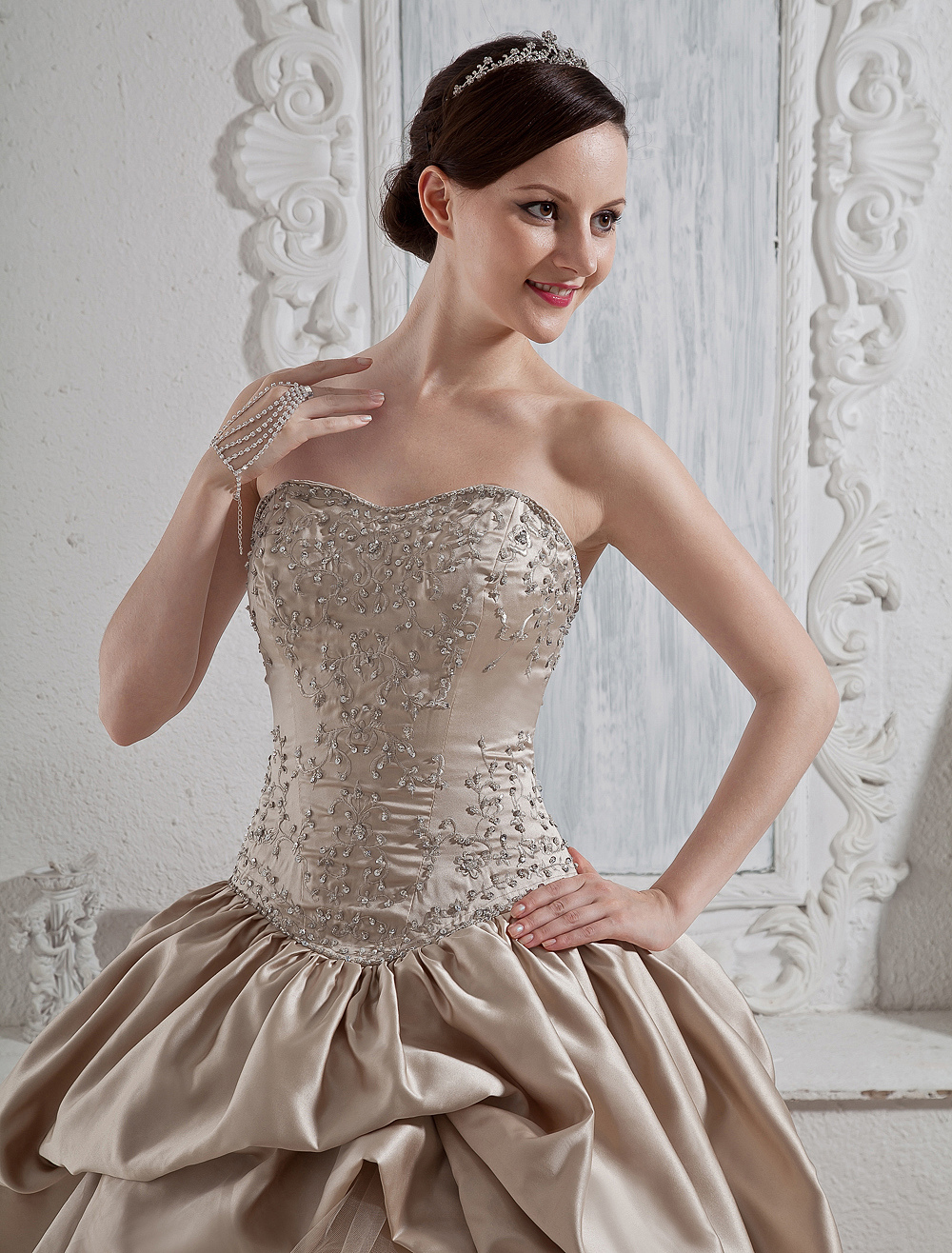 champagne colored ball gown