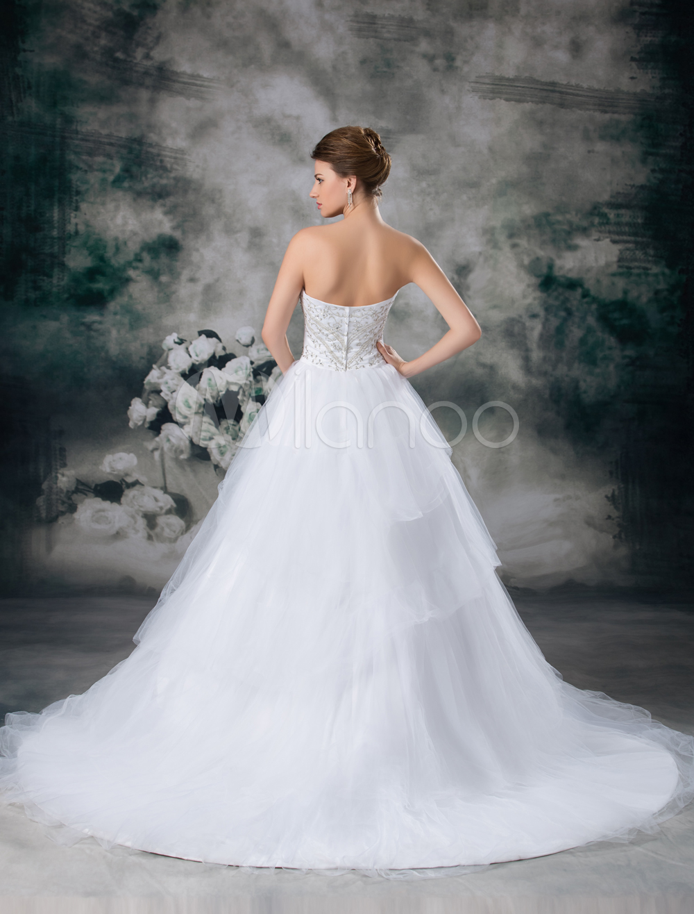 Classical White Strapless Beading Tulle Wedding Dress For Bride ...