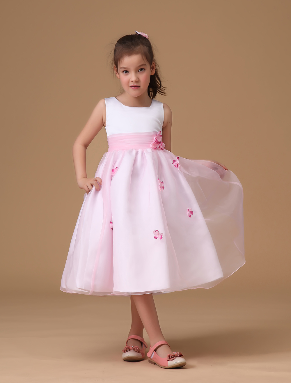 Two-Tone Flower Girl Dress Sash Flowers Tulle Princess Dress - Milanoo.com