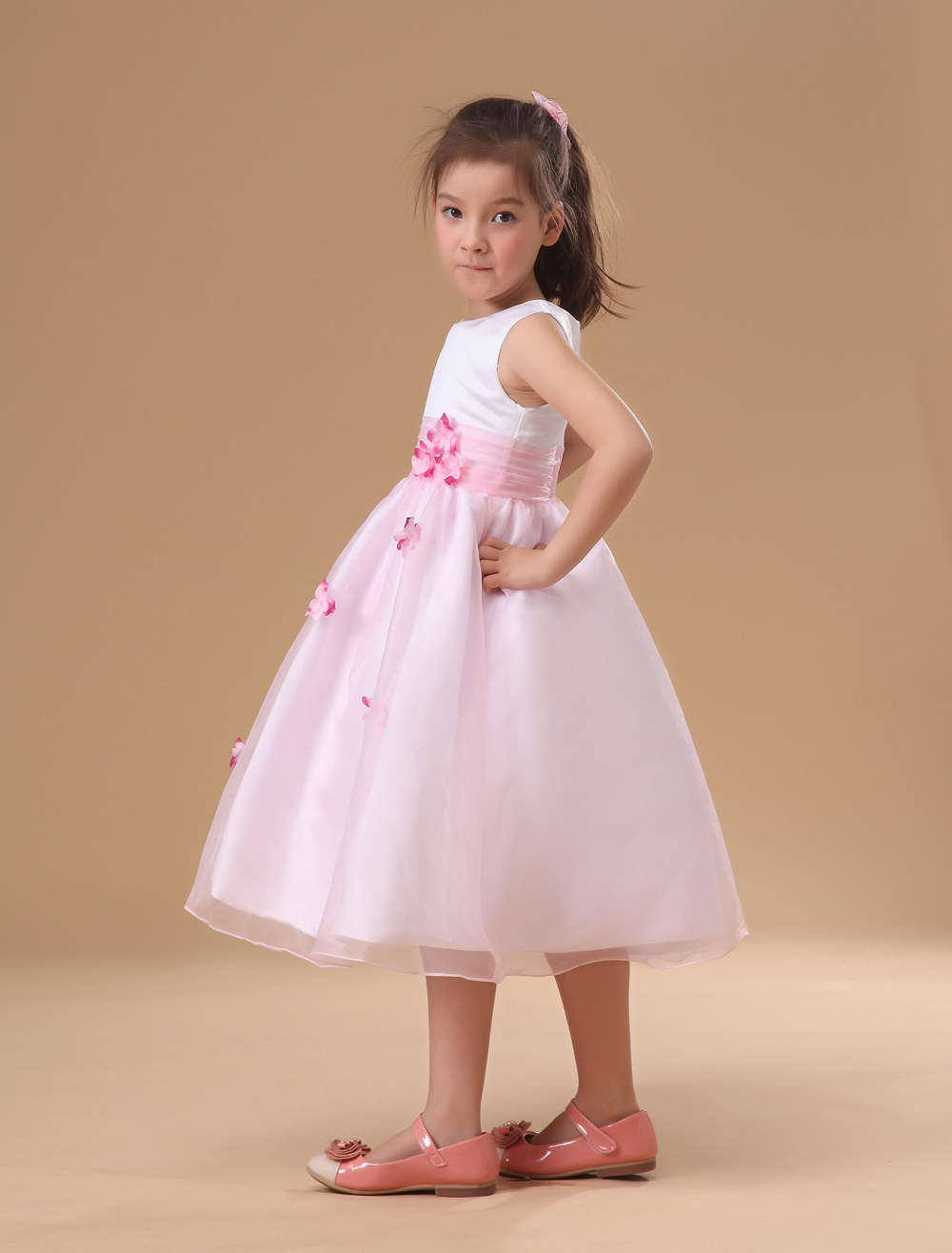 Two-Tone Flower Girl Dress Sash Flowers Tulle Princess Dress - Milanoo.com