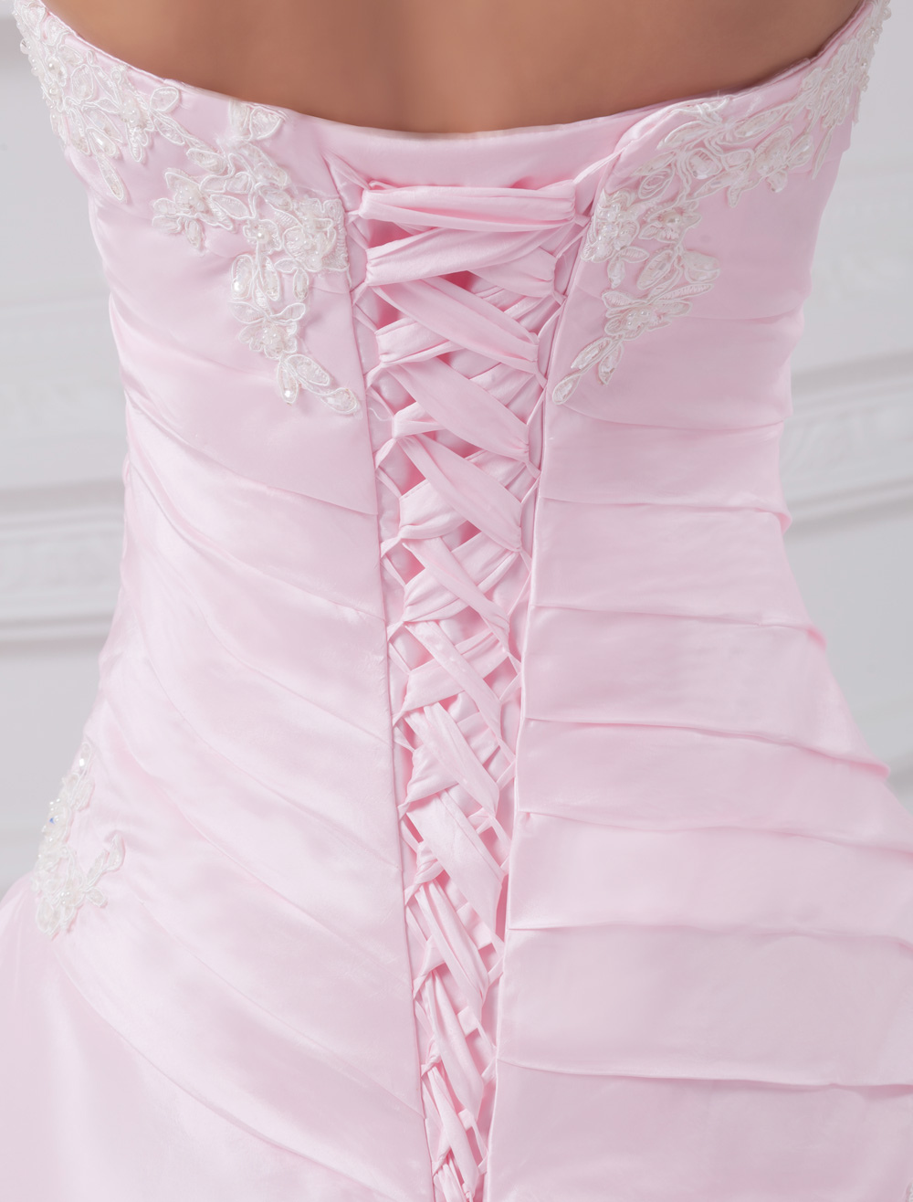 A Line Sweetheart Neck Strapless Ruched Taffeta Pink Wedding Dress 1040