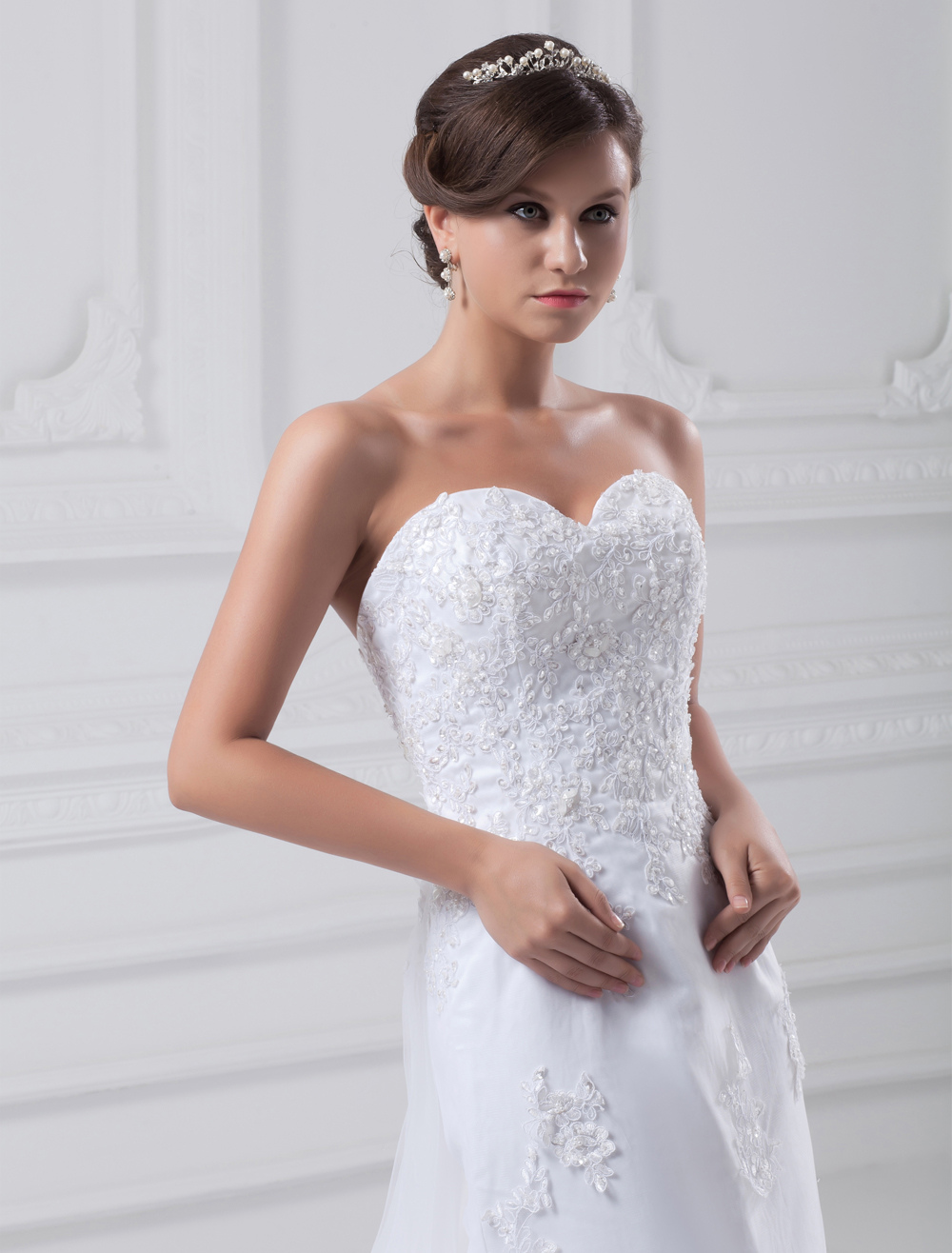 White A-line Sweetheart Sequin Tulle Wedding Dress For Bride - Milanoo.com