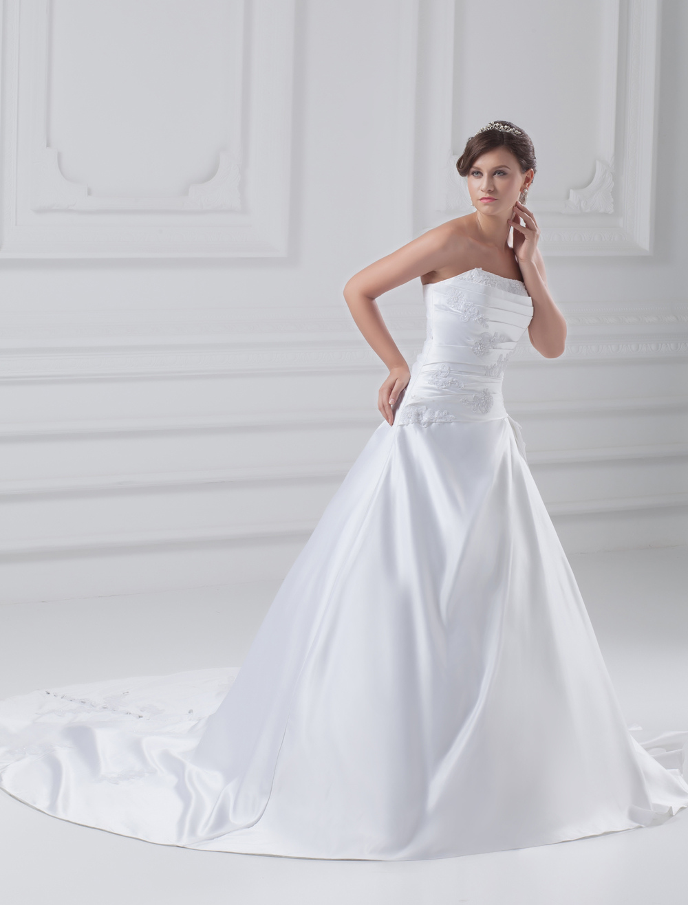 White Ball Gown Beading Satin Wedding Dress For Bride - Milanoo.com