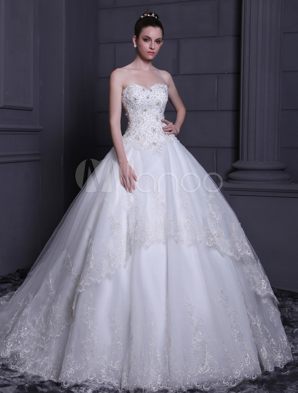 White Ball Gown Strapless Tulle Bridal Wedding Dress - Milanoo.com