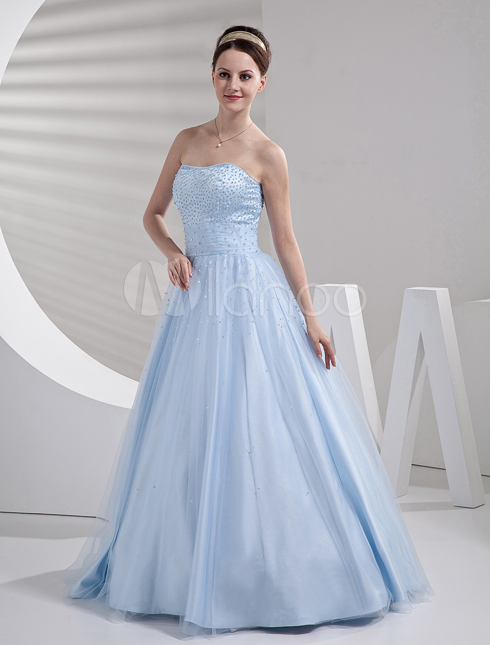 sky blue colour ball gown