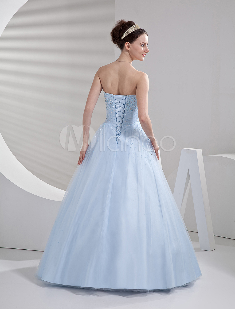 sky blue colour ball gown