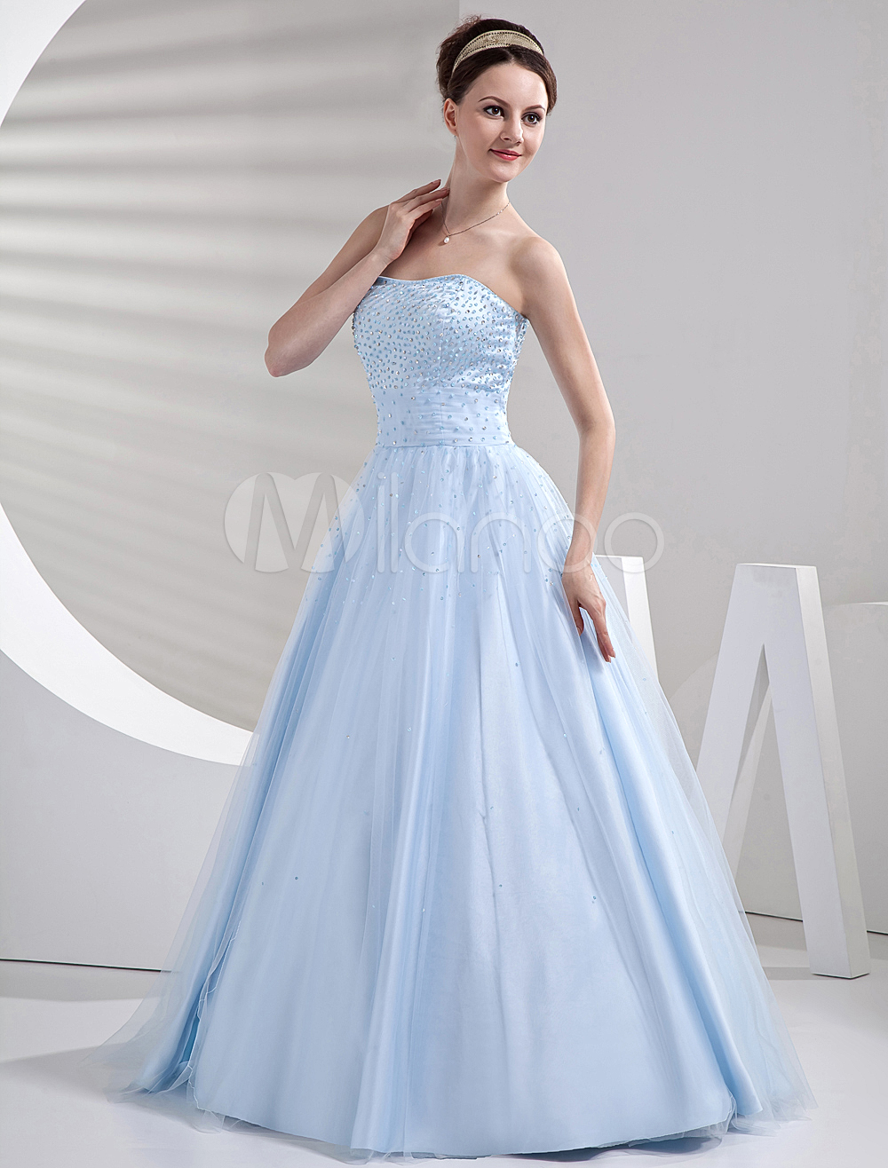 Glamorous Ball Gown Light Sky Blue Tulle Quinceanera Dress - Milanoo.com