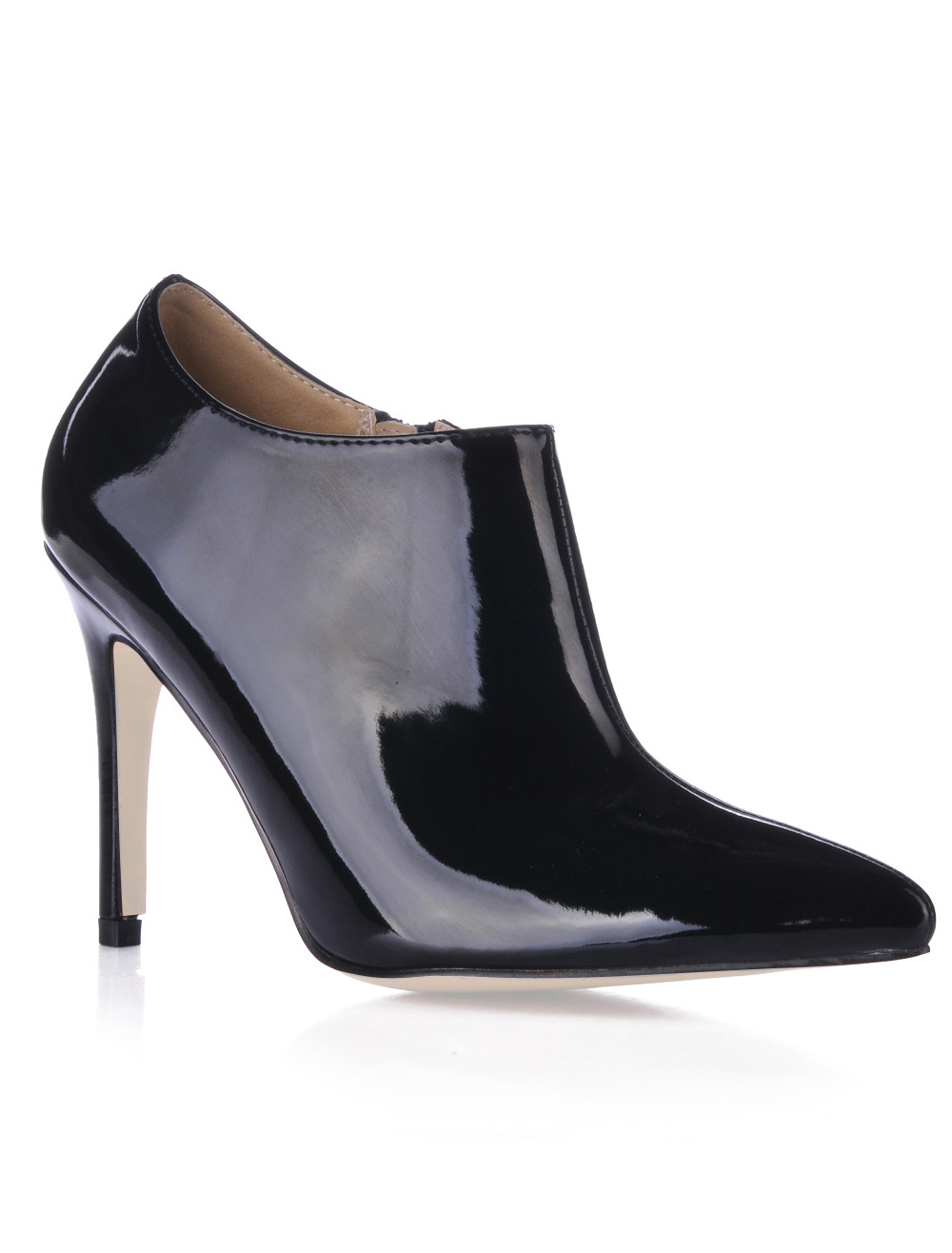 pointed toe black leather booties