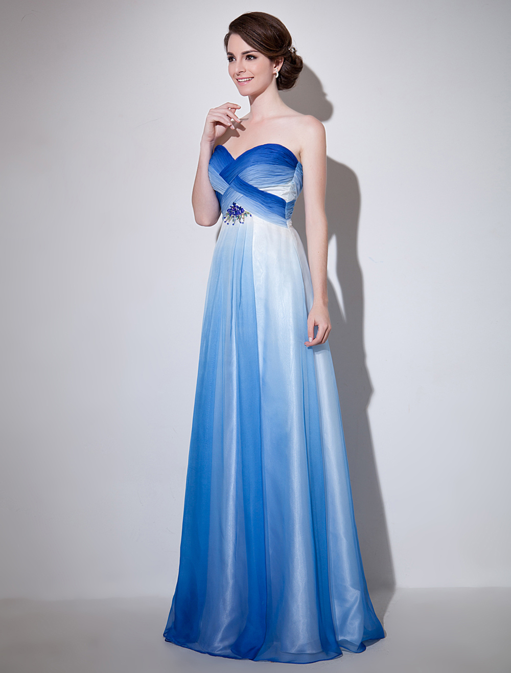 Royal Blue Sweetheart Neck Beading A-line Chiffon Evening Dress Milanoo