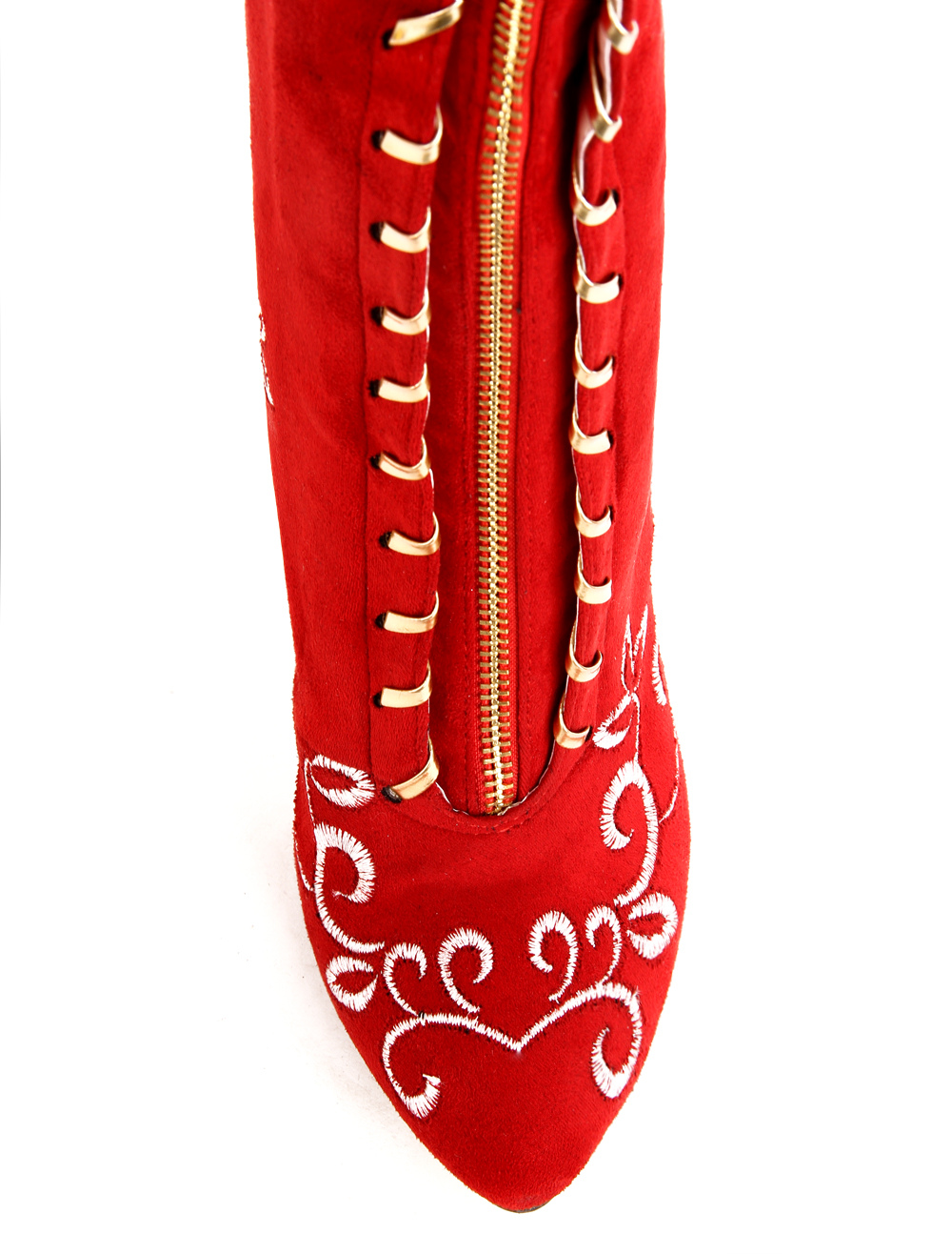red flat over the knee boots