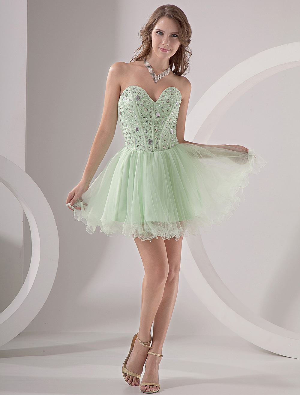 Mint Green Strapless Beading Organza Homecoming Dress 181613 887824 