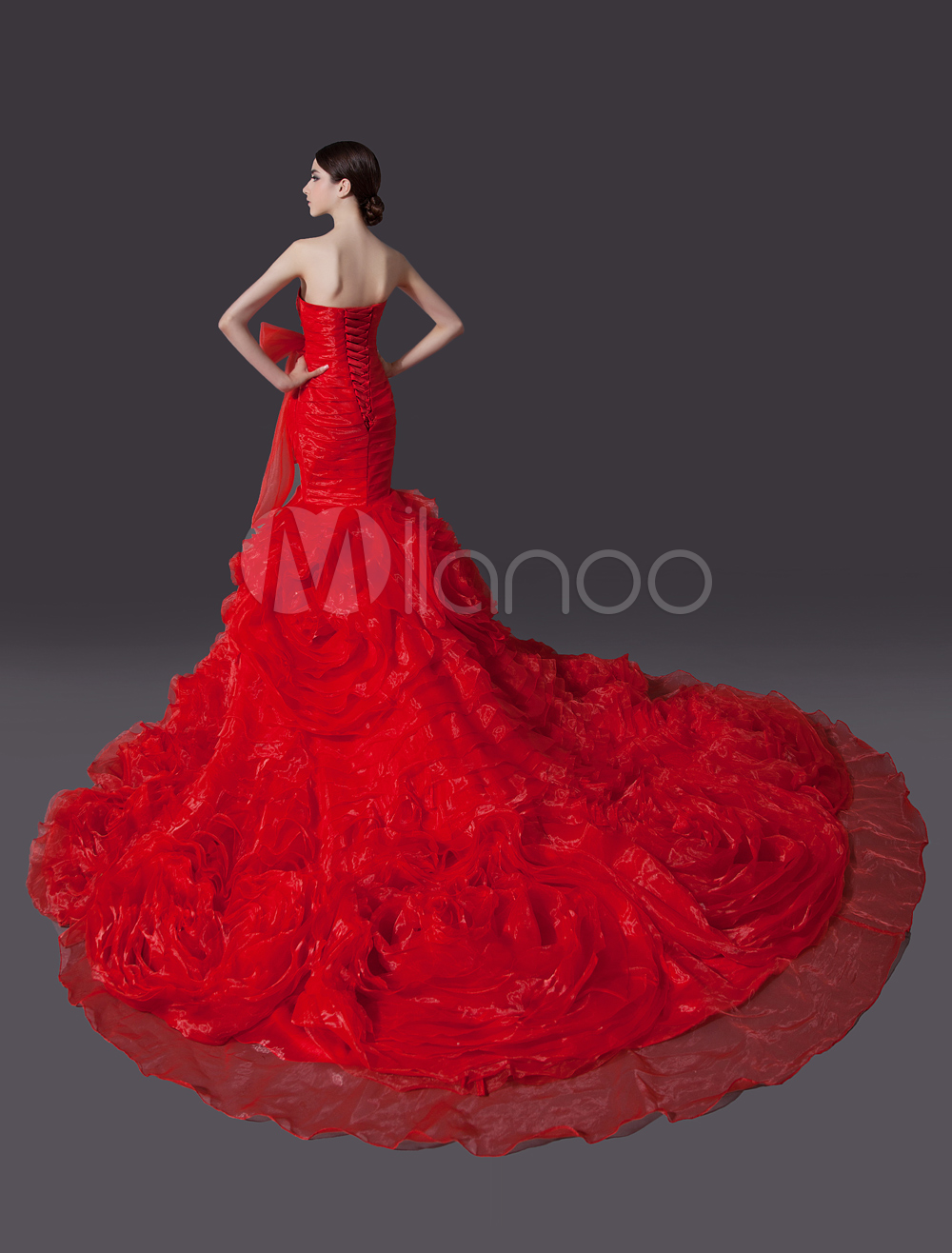 Red Mermaid Sweetheart Neck Strapless Ruched Bridal Wedding Gown ...