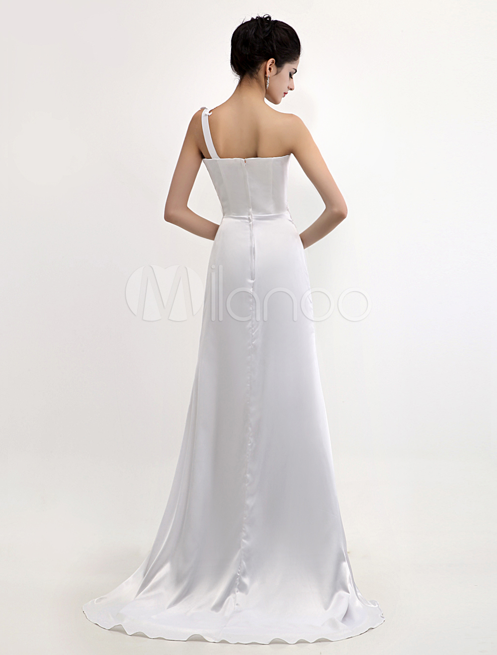 Sexy White Elastic Woven Satin One Shoulder Gossip Girl Fashion Dress 