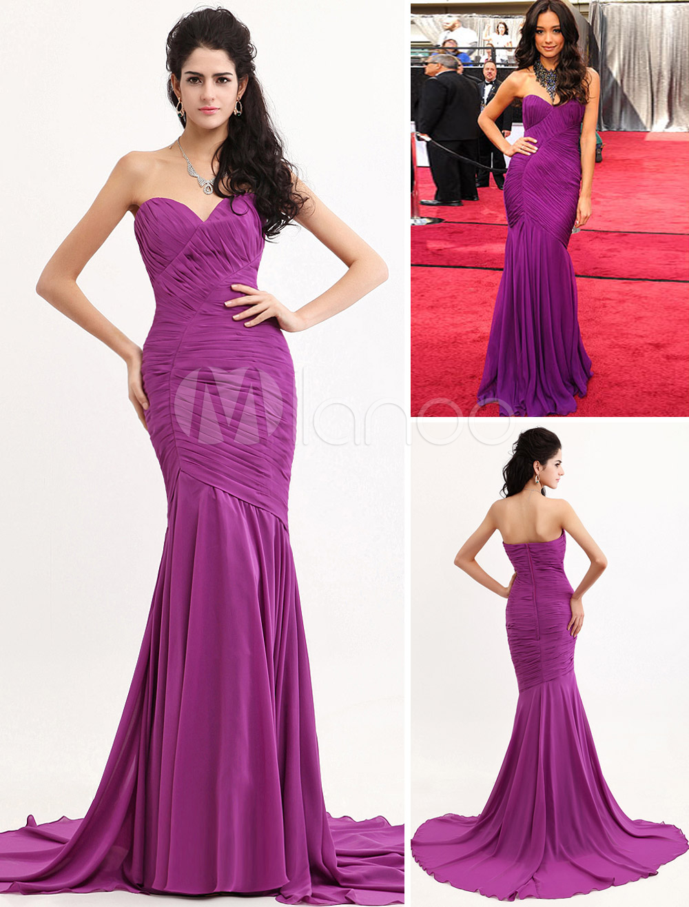 Mermaid Celebrity Dress Magenta Chiffon Sweetheart Strapless Red Carpet