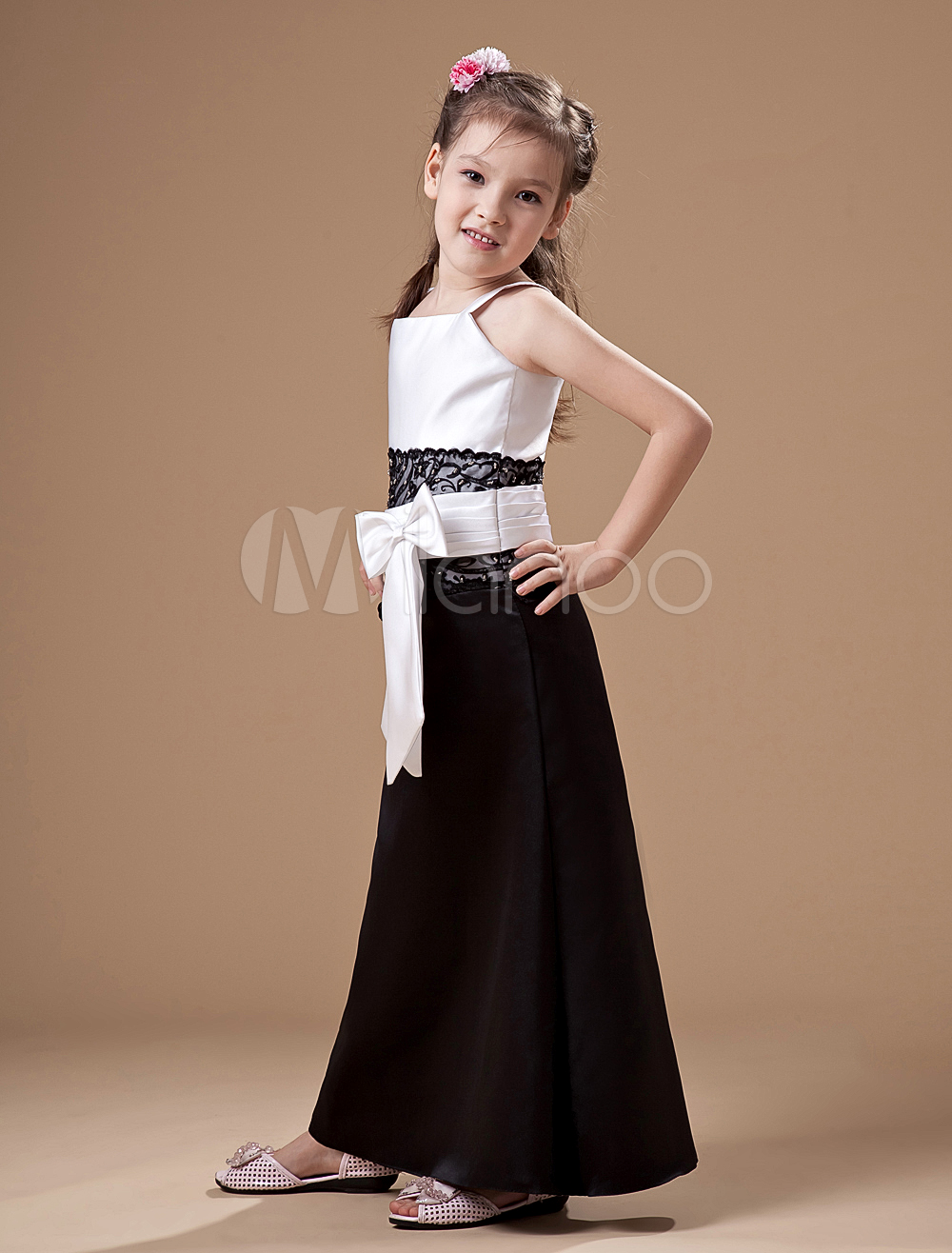 black and white polka dot bridesmaid dress A Line V Back Chiffon Lace Junior Bridesmaid Dress, Terracotta