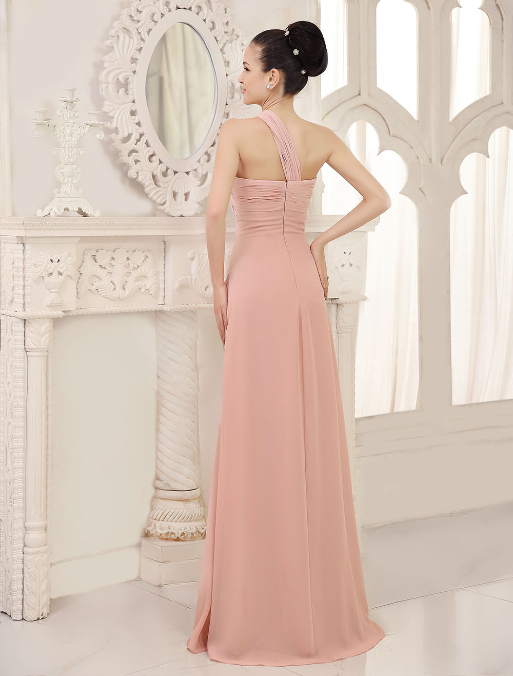 One-Shoulder Multi Wear Convertible Bridesmaid Dresses Pearl Pink