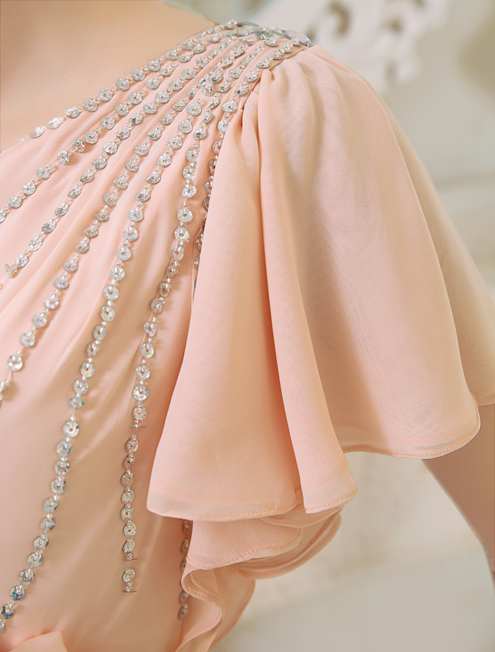 Peach One Shoulder Bridesmaid Dress with Ruffles
