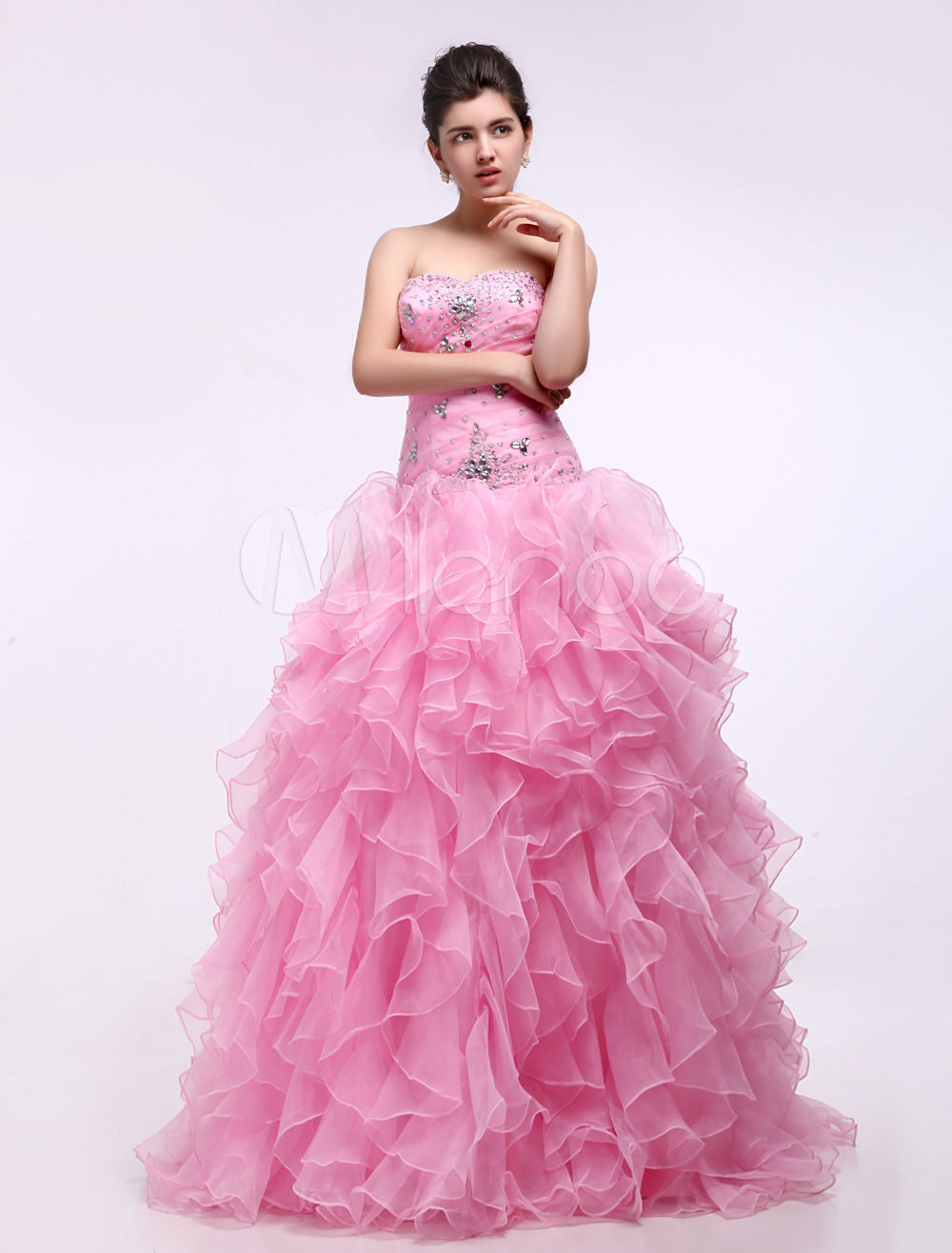 satin sweetheart ball gown with button back