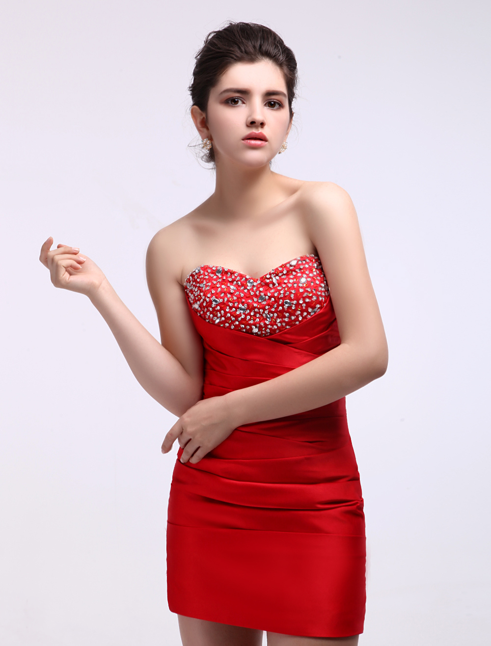 Red Short Sequined Strapless Cocktail Dress - Milanoo.com