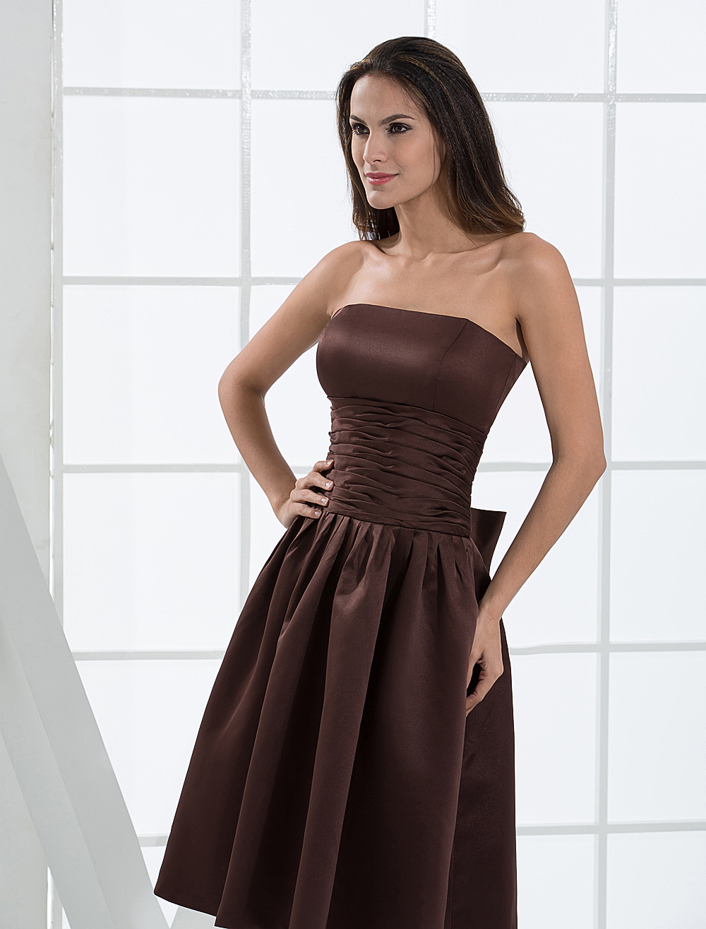 Robe de cocktail chocolat bustier avec noeud - Milanoo.com