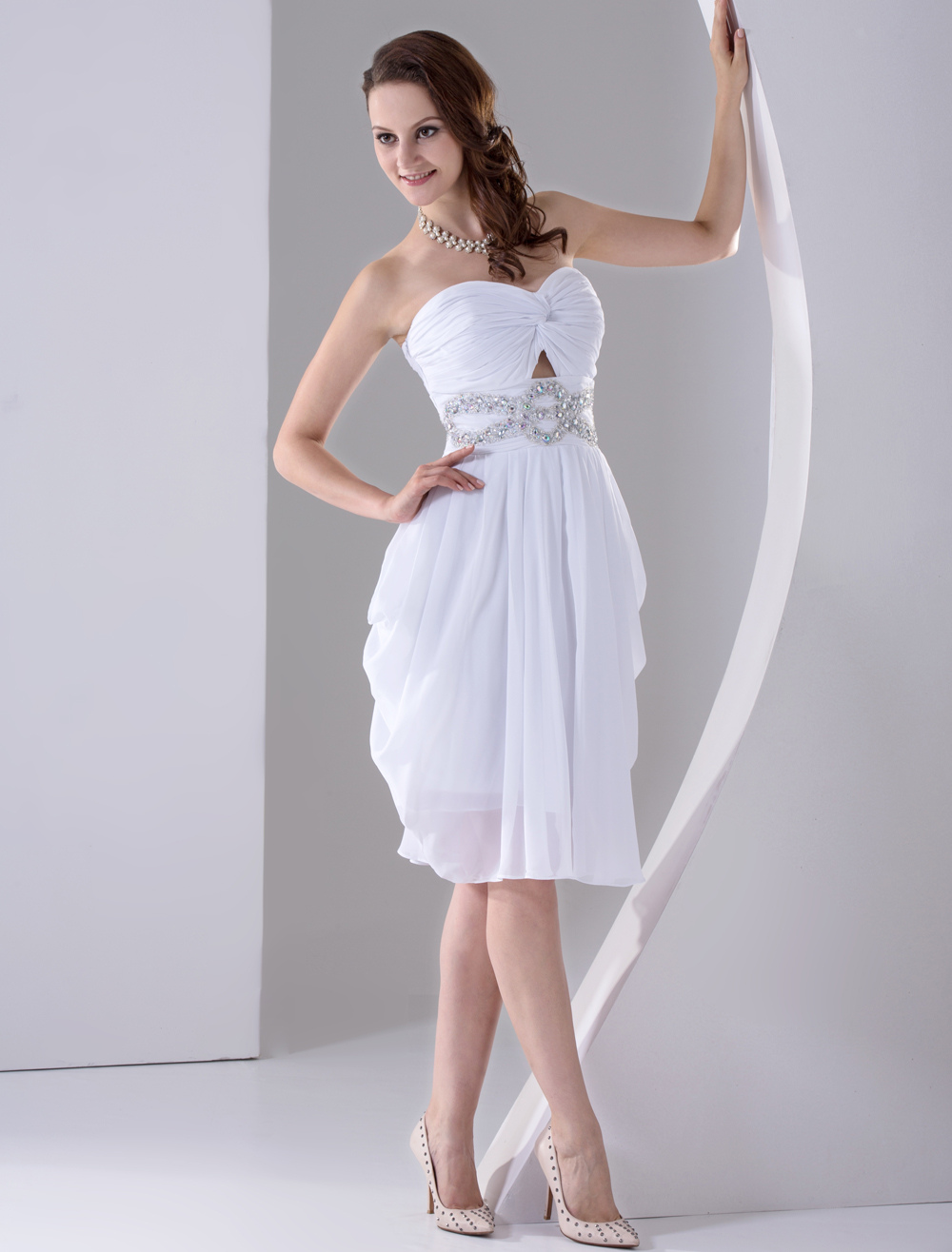 White Prom Dress Rhinestone Strapless Backless Dress - Milanoo.com