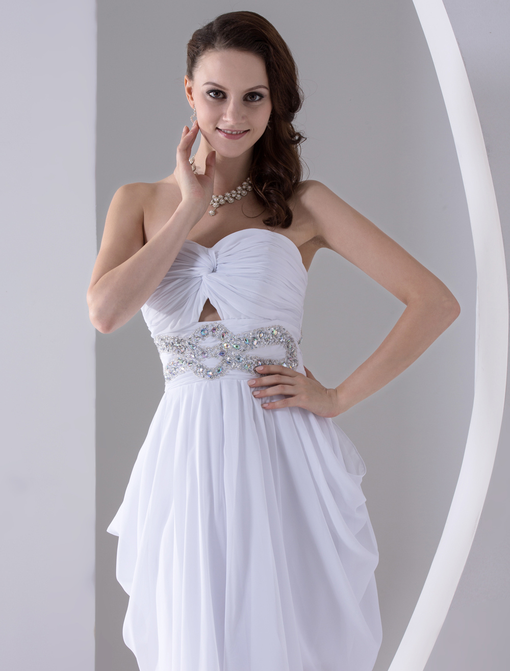 White Prom Dress Rhinestone Strapless Backless Dress - Milanoo.com