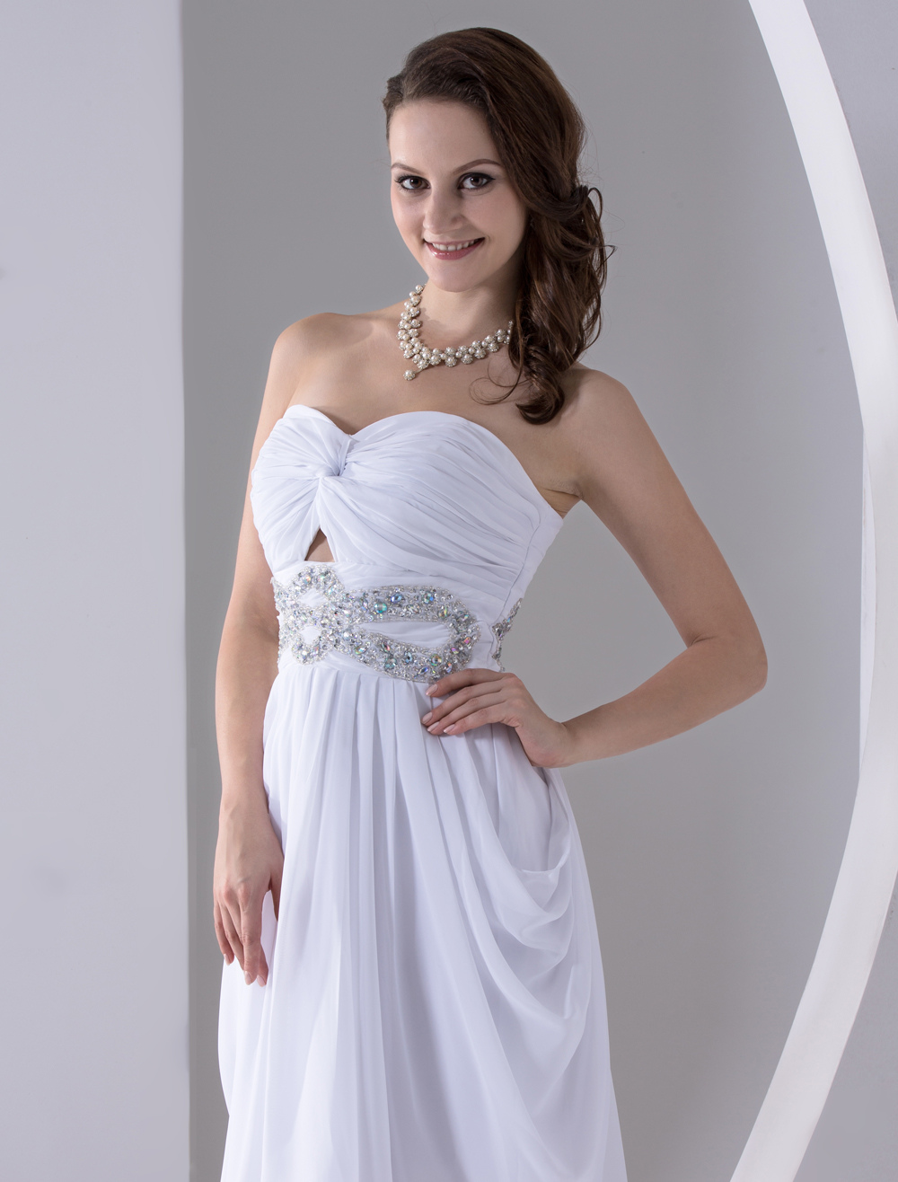 White Prom Dress Rhinestone Strapless Backless Dress - Milanoo.com
